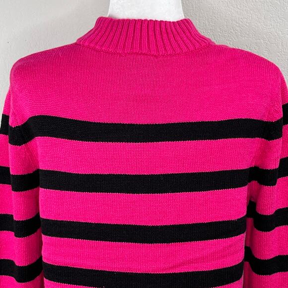 Elie Tahari Deep Fuchsia Pink & Black Stripe Mock Neck Sweater NWT Large - Picture 8 of 12